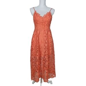 Astr the Label Lace Midi Dress in Coral  Medium Adjustable Straps Wedding Guest